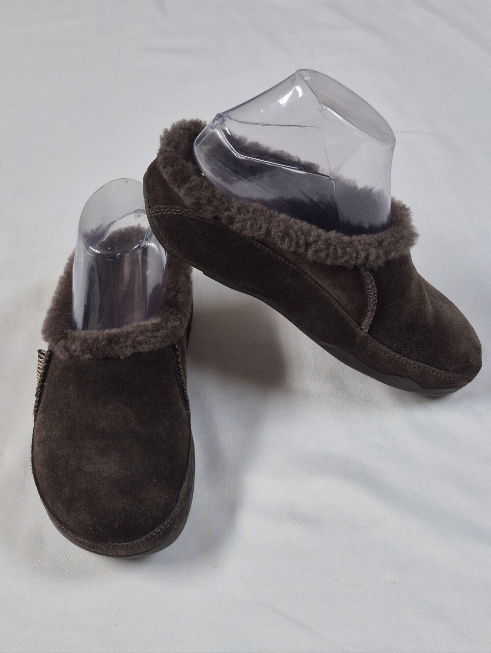 FitFlop Mukluk Shorty Suede Slippers Chocolate Brown Fur Trim Mule Clogs Size 7